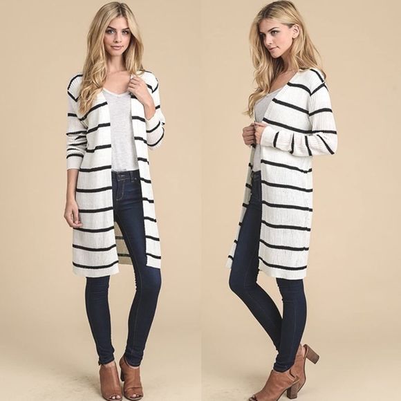 Doe & Rae Sweaters - Doe & Rae Striped Knit Open
Front Cardigan Sweater